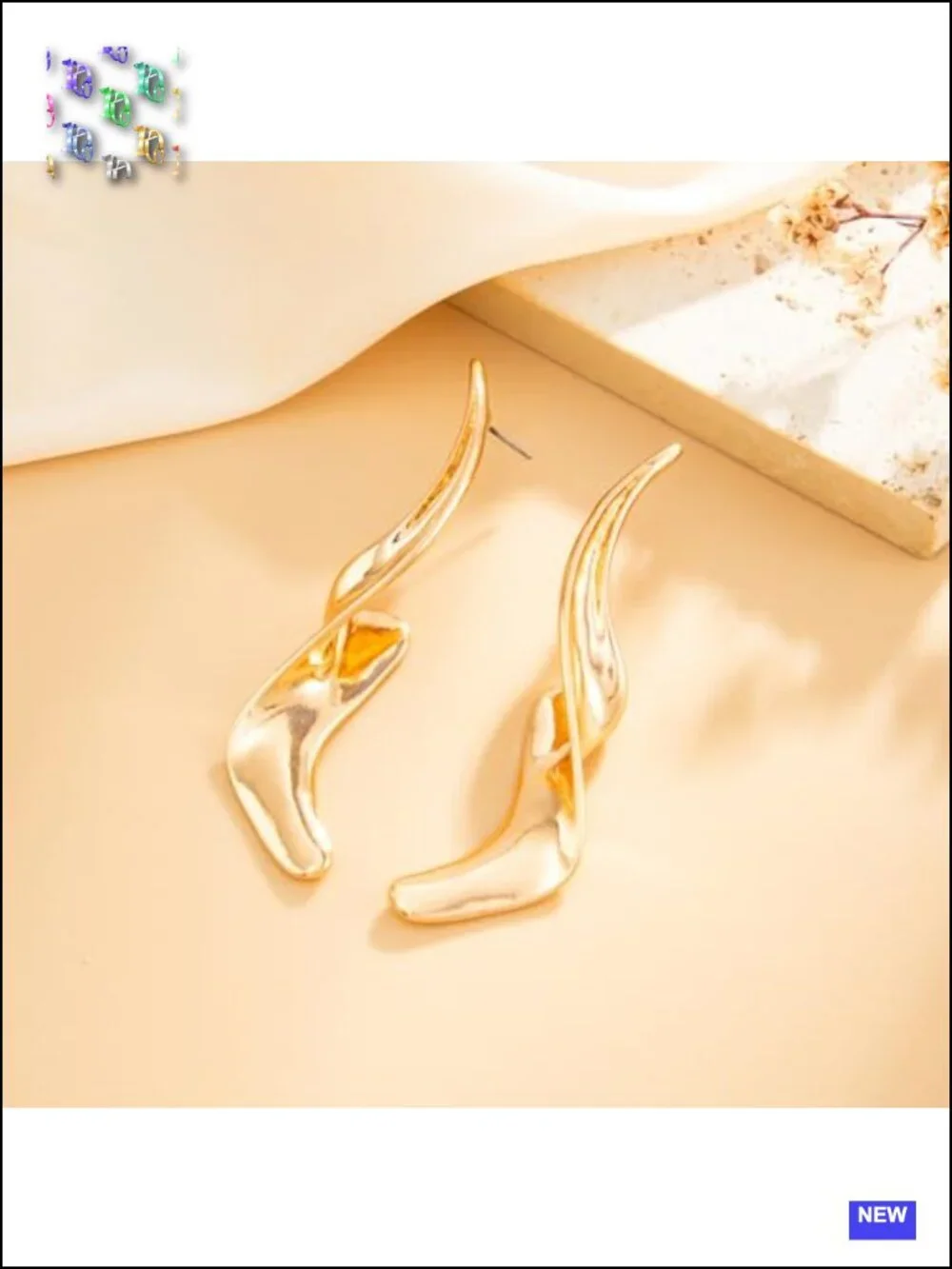 14K Gold Plated Irregular Dangle Earrings, Simple Lava Abstract Long Drop